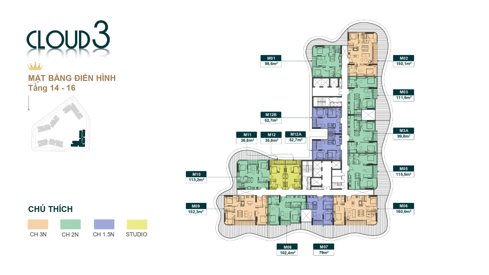 mặt bằng tòa cloud 3 dự án royal mansion bắc ninh