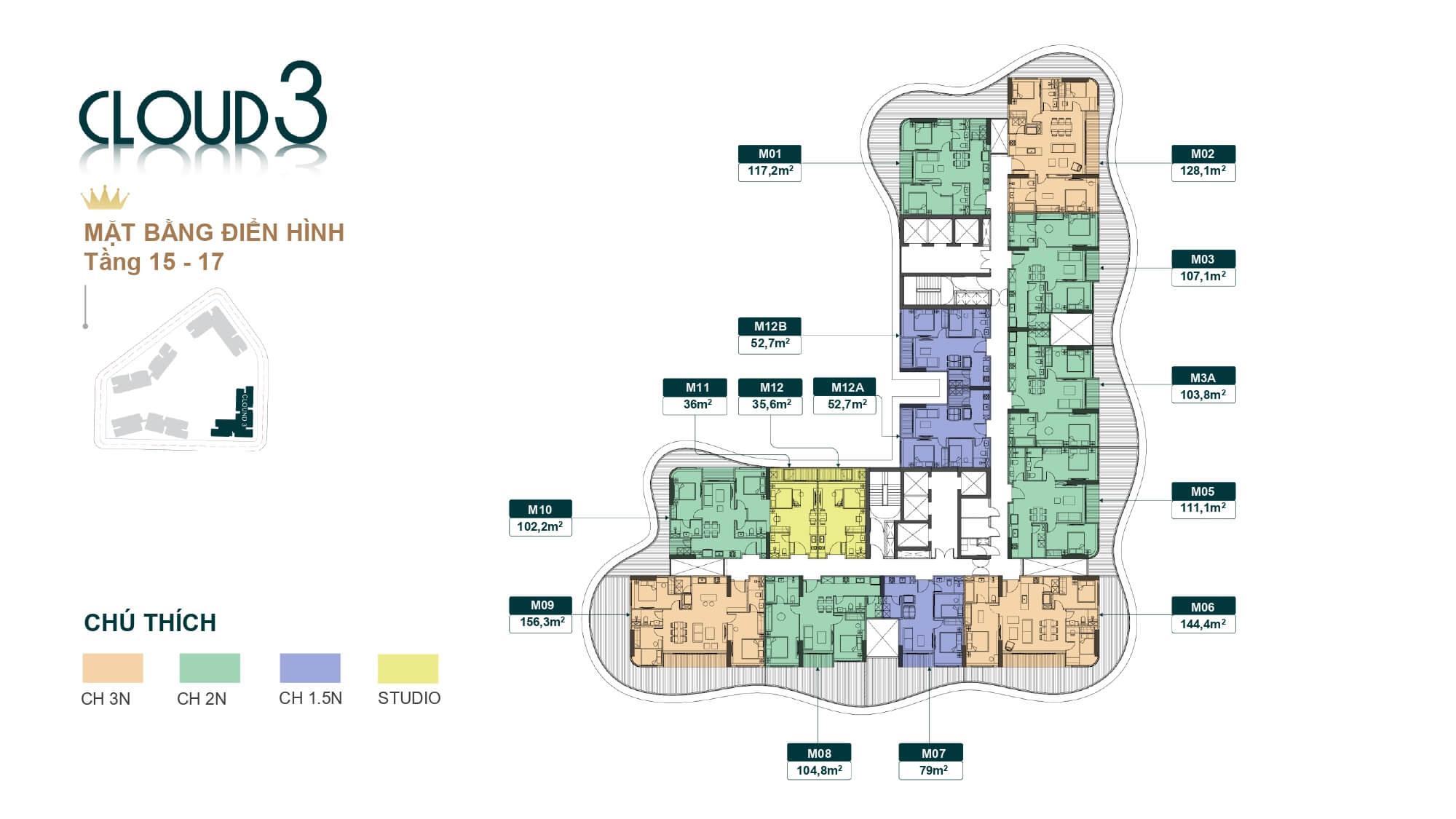 mặt bằng tòa cloud 3 dự án royal mansion bắc ninh