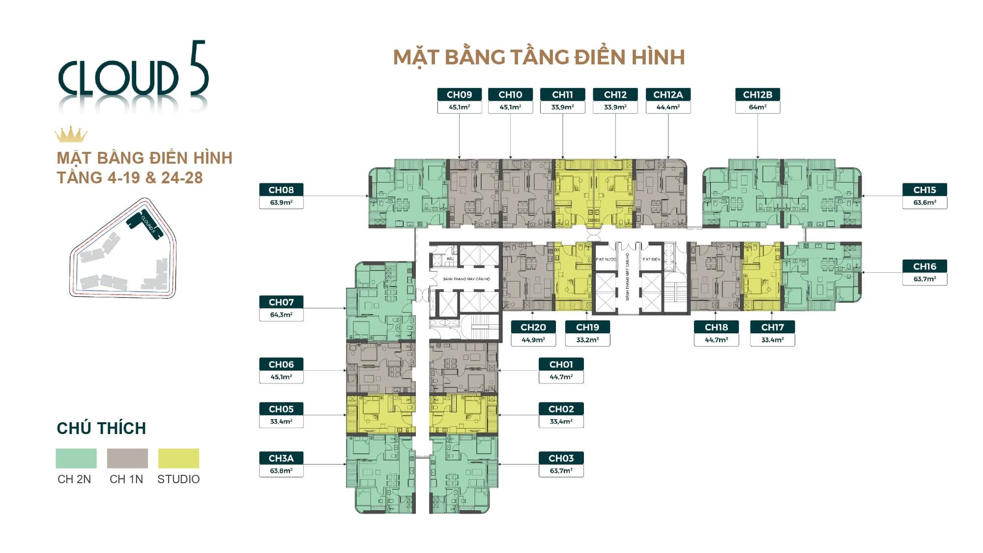 mặt bằng tòa cloud 5 dự án royal mansion bắc ninh